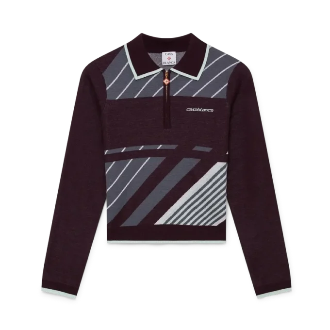 Diagonal Tennis Merino Long Sleeve Polo Shirt Diagonal Tennis Merino Long Sleeve Polo Shirt