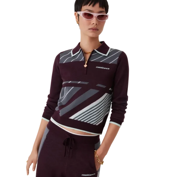 Diagonal Tennis Merino Long Sleeve Polo Shirt Diagonal Tennis Merino Long Sleeve Polo Shirt