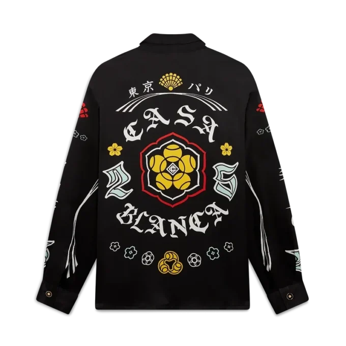 Emblem Long Sleeve Silk Satin Shirt