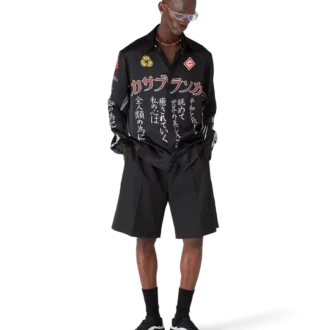 Emblem Long Sleeve Silk Satin Shirt