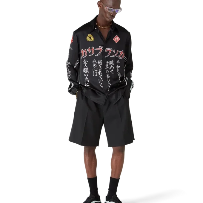 Emblem Long Sleeve Silk Satin Shirt