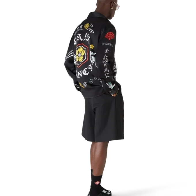 Emblem Long Sleeve Silk Satin Shirt