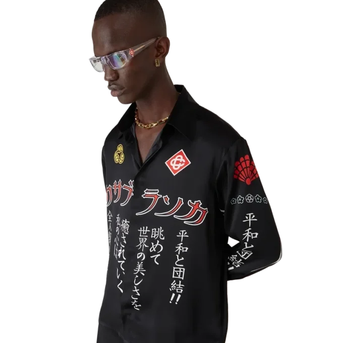 Emblem Long Sleeve Silk Satin Shirt