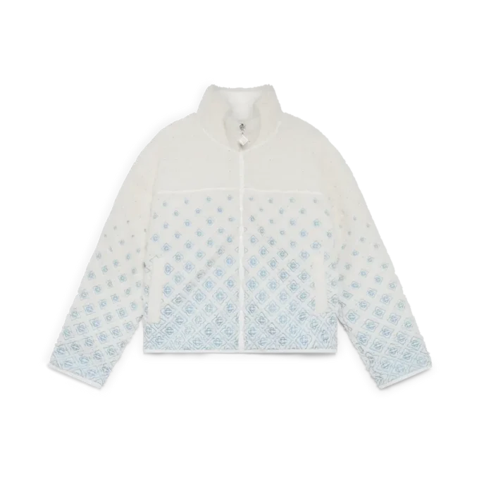 Embroidered Gradient Monogram Cropped Fleece Jacket