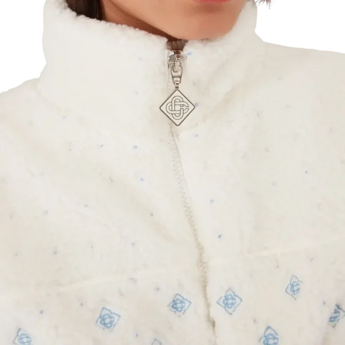 Embroidered Gradient Monogram Cropped Fleece Jacket