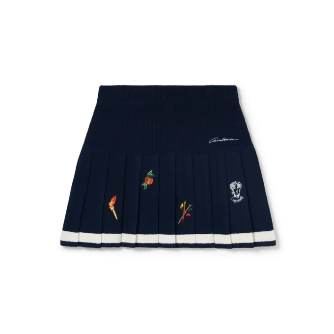 Embroidered Motif Wool Cashmere Pleated Skirt Embroidered Motif Wool Cashmere Pleated Skirt