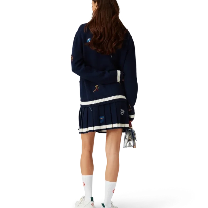 Embroidered Motif Wool Cashmere Pleated Skirt Embroidered Motif Wool Cashmere Pleated Skirt