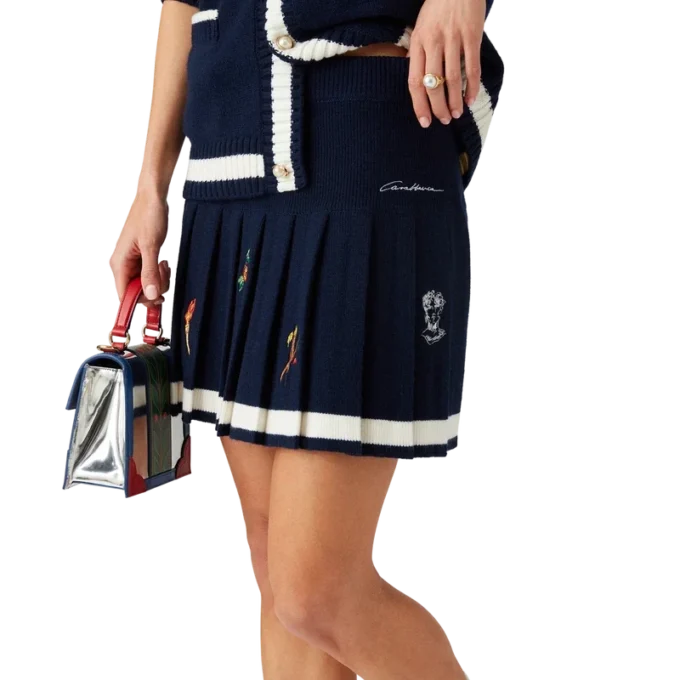 Embroidered Motif Wool Cashmere Pleated Skirt Embroidered Motif Wool Cashmere Pleated Skirt