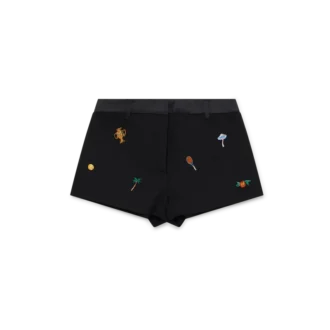 Embroidered Motif Wool Tailored Shorts