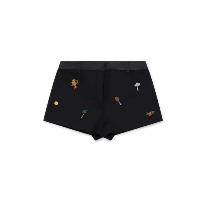 Embroidered Motif Wool Tailored Shorts