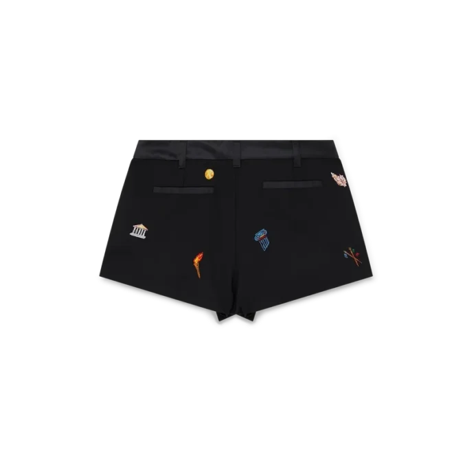 Embroidered Motif Wool Tailored Shorts