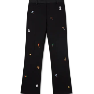 Embroidered Motif Wool Tailored Trousers