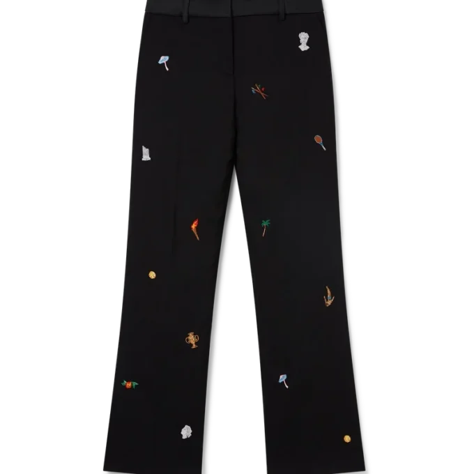 Embroidered Motif Wool Tailored Trousers