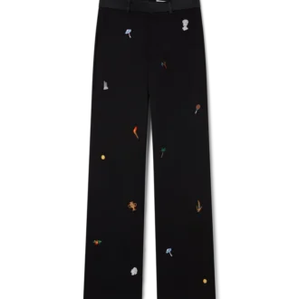 Embroidered Motif Wool Tailored Trousers