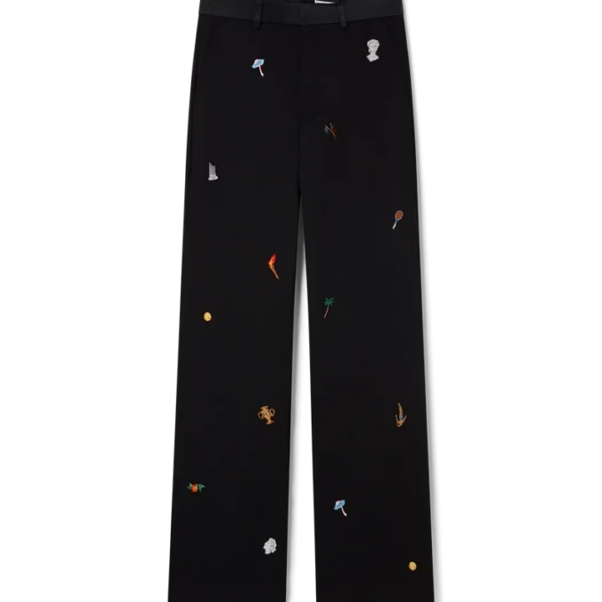 Embroidered Motif Wool Tailored Trousers