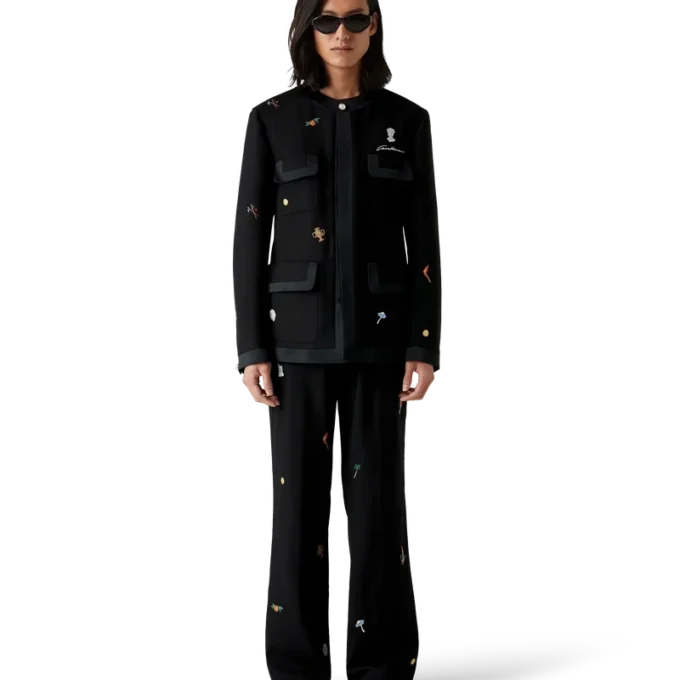 Embroidered Motif Wool Tailored Jacket Embroidered Motif Wool Tailored Jacket