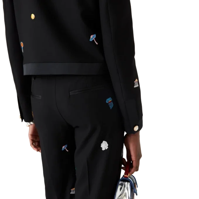 Embroidered Motif Wool Tailored Trousers