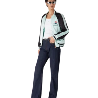 Embroidered Satin Bomber Jacket