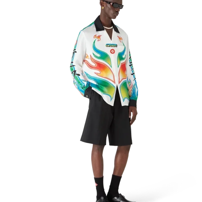 Flame Laurel Long Sleeve Silk Twill Shirt