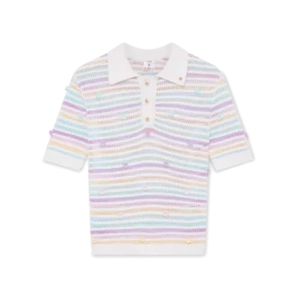 Flower Stripe Cotton Crochet Polo