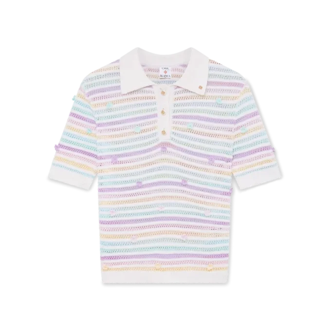 Flower Stripe Cotton Crochet Polo Flower Stripe Cotton Crochet Polo