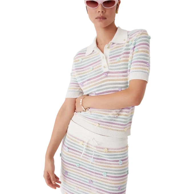 Flower Stripe Cotton Crochet Polo Flower Stripe Cotton Crochet Polo