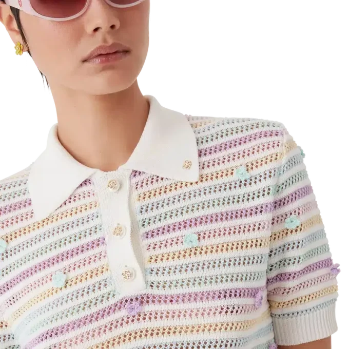 Flower Stripe Cotton Crochet Polo Flower Stripe Cotton Crochet Polo
