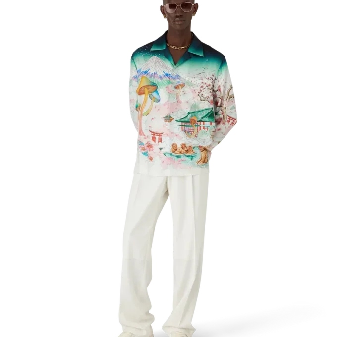 Flowers Long Sleeve Silk Twill Shirt