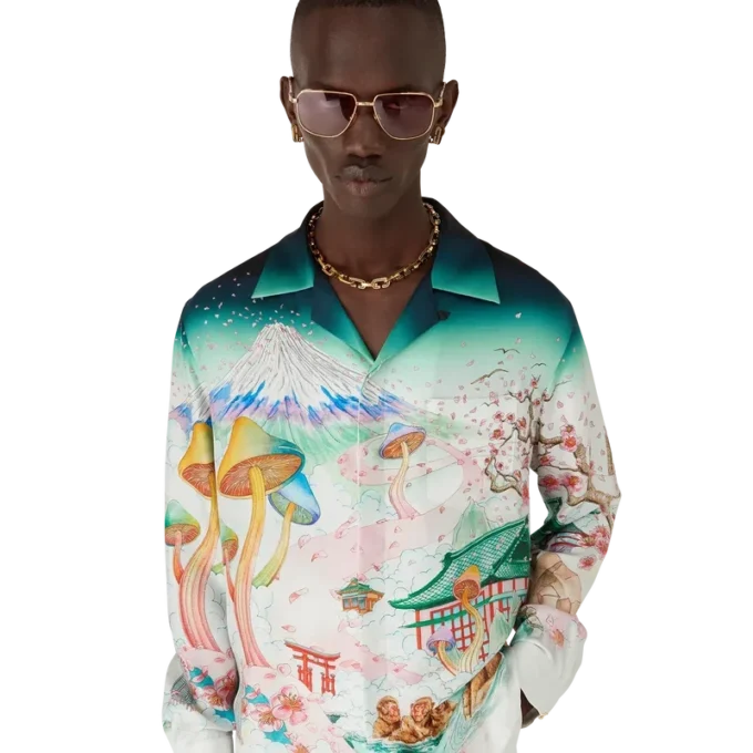 Flowers Long Sleeve Silk Twill Shirt