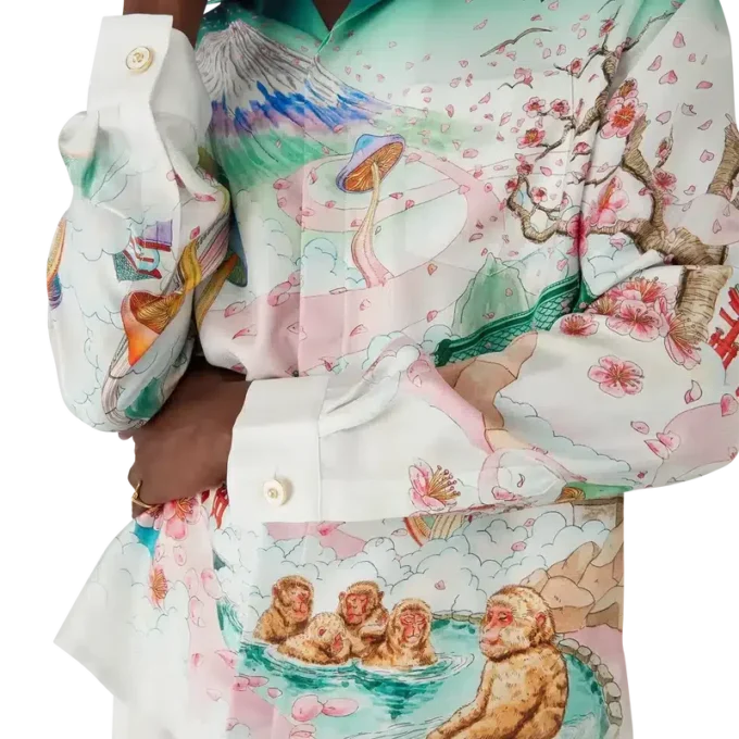 Flowers Long Sleeve Silk Twill Shirt