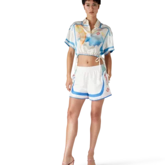 Fuji Dream Short Sleeve Silk Cropped Shirt