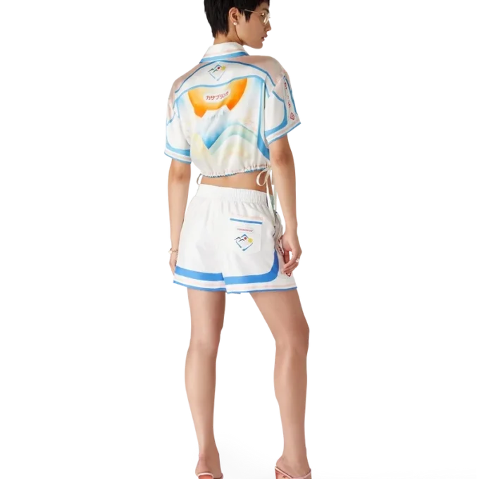 Fuji Dream Short Sleeve Silk Cropped Shirt Fuji Dream Short Sleeve Silk Cropped Shirt