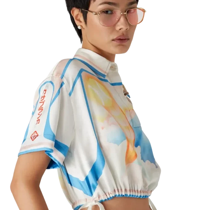 Fuji Dream Short Sleeve Silk Cropped Shirt Fuji Dream Short Sleeve Silk Cropped Shirt