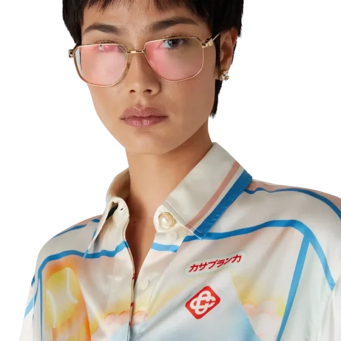 Fuji Dream Short Sleeve Silk Cropped Shirt Fuji Dream Short Sleeve Silk Cropped Shirt