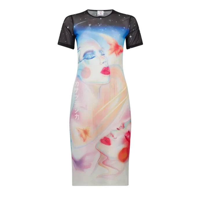 Galactic Connection Mesh Short Sleeve Dress Galactic Connection Mesh Short Sleeve Dress