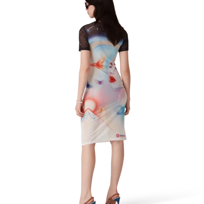 Galactic Connection Mesh Short Sleeve Dress Galactic Connection Mesh Short Sleeve Dress