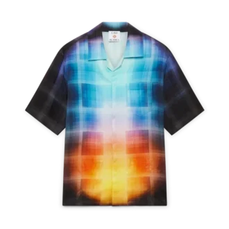 Gradient Check Viscose Blend Short Sleeve Shirt Gradient Check Viscose Blend Short Sleeve Shirt