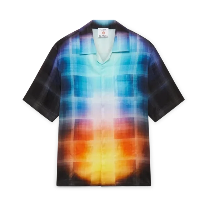 Gradient Check Viscose Blend Short Sleeve Shirt Gradient Check Viscose Blend Short Sleeve Shirt