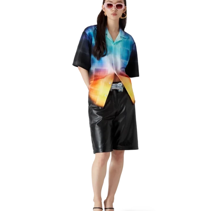 Gradient Check Viscose Blend Short Sleeve Shirt Gradient Check Viscose Blend Short Sleeve Shirt
