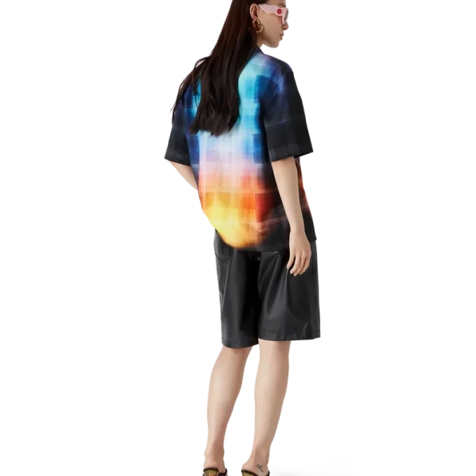 Gradient Check Viscose Blend Short Sleeve Shirt Gradient Check Viscose Blend Short Sleeve Shirt
