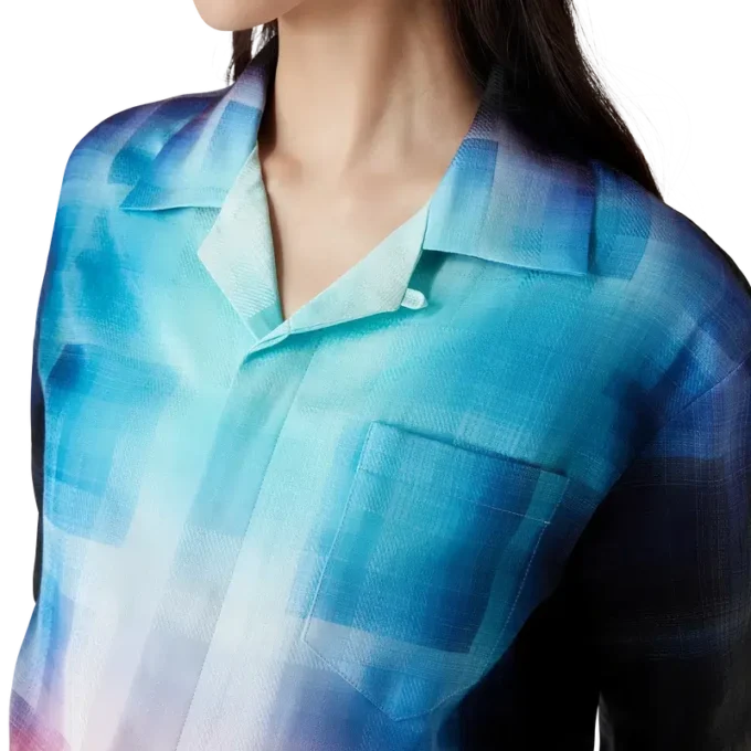Gradient Check Viscose Blend Short Sleeve Shirt Gradient Check Viscose Blend Short Sleeve Shirt