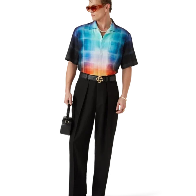 Gradient Check Viscose Blend Short Sleeve Shirt Gradient Check Viscose Blend Short Sleeve Shirt