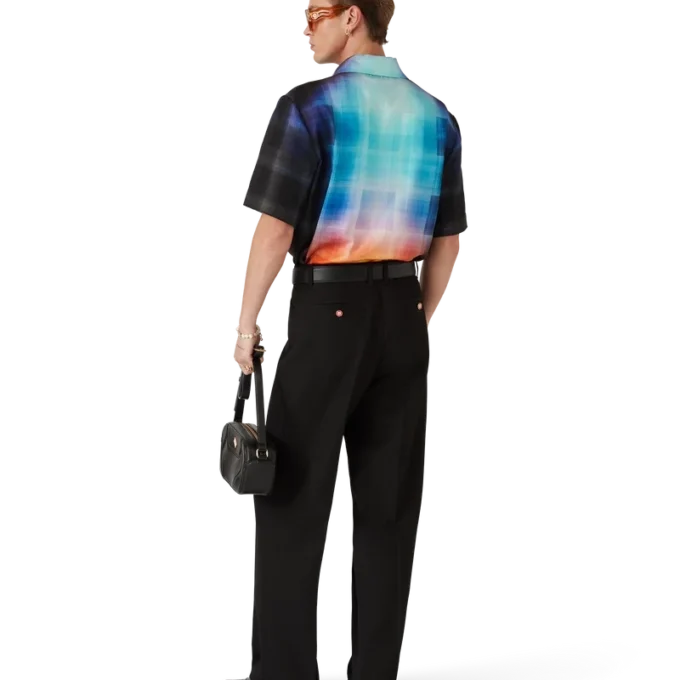 Gradient Check Viscose Blend Short Sleeve Shirt Gradient Check Viscose Blend Short Sleeve Shirt