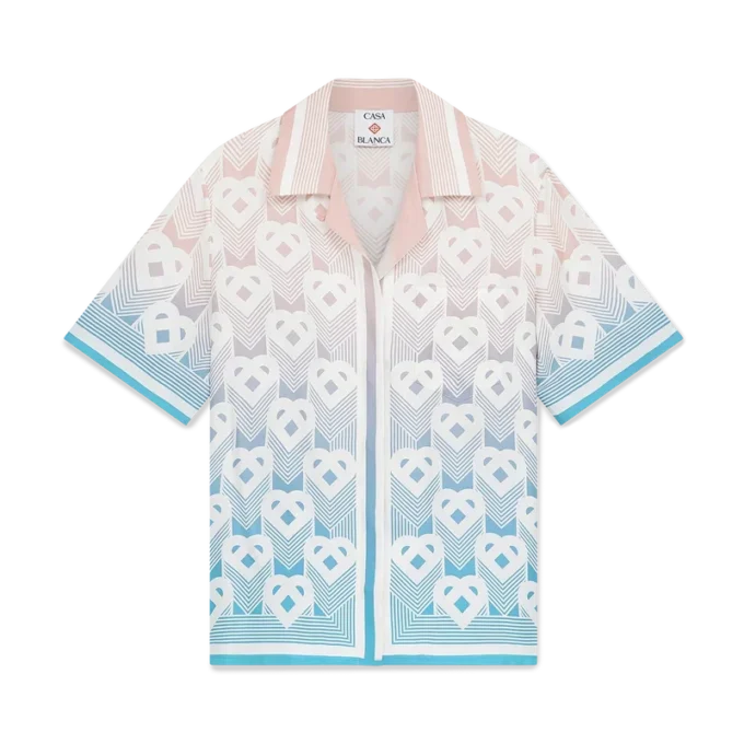 Gradient Heart Monogram Silk Short Sleeve Shirt Gradient Heart Monogram Silk Short Sleeve Shirt