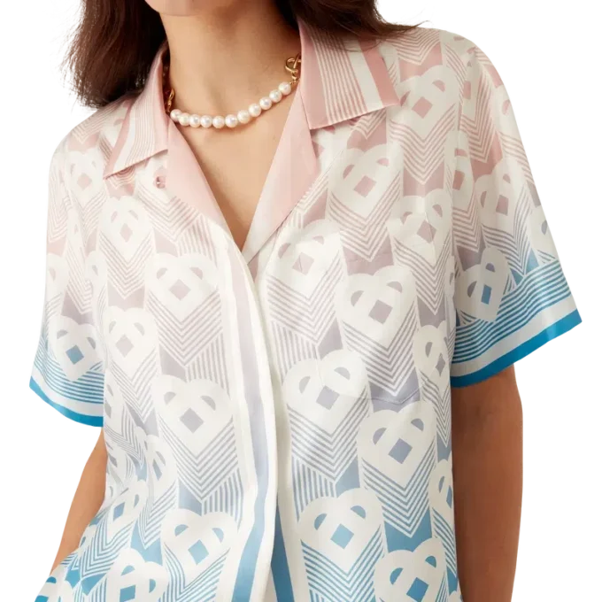 Gradient Heart Monogram Silk Short Sleeve Shirt Gradient Heart Monogram Silk Short Sleeve Shirt
