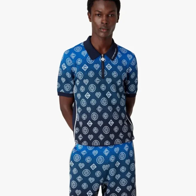 Gradient Monogram Knitted Short Sleeve Polo Shirt Gradient Monogram Knitted Short Sleeve Polo Shirt