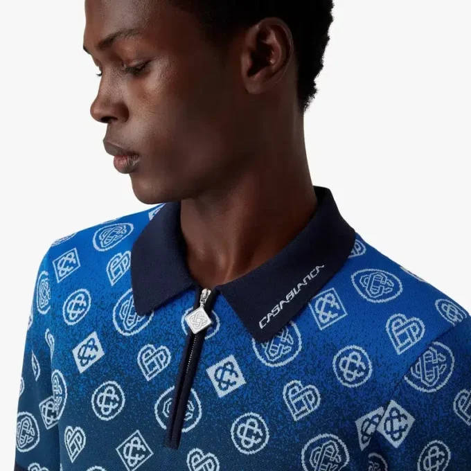 Gradient Monogram Knitted Short Sleeve Polo Shirt Gradient Monogram Knitted Short Sleeve Polo Shirt