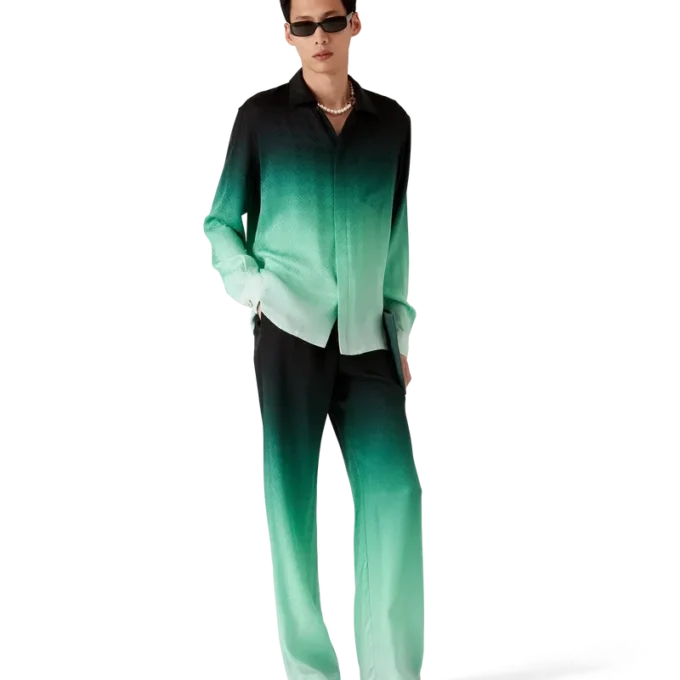 Gradient Ping Pong Jacquard Long Sleeve Silk Shirt Gradient Ping Pong Jacquard Long Sleeve Silk Shirt