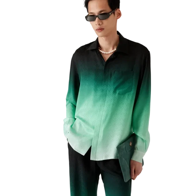 Gradient Ping Pong Jacquard Long Sleeve Silk Shirt Gradient Ping Pong Jacquard Long Sleeve Silk Shirt