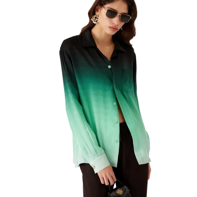 Gradient Ping Pong Jacquard Long Sleeve Silk Shirt Gradient Ping Pong Jacquard Long Sleeve Silk Shirt